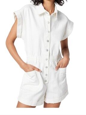 NWT Blank NYC White Utility Denim Romper XS Snap Front Summer